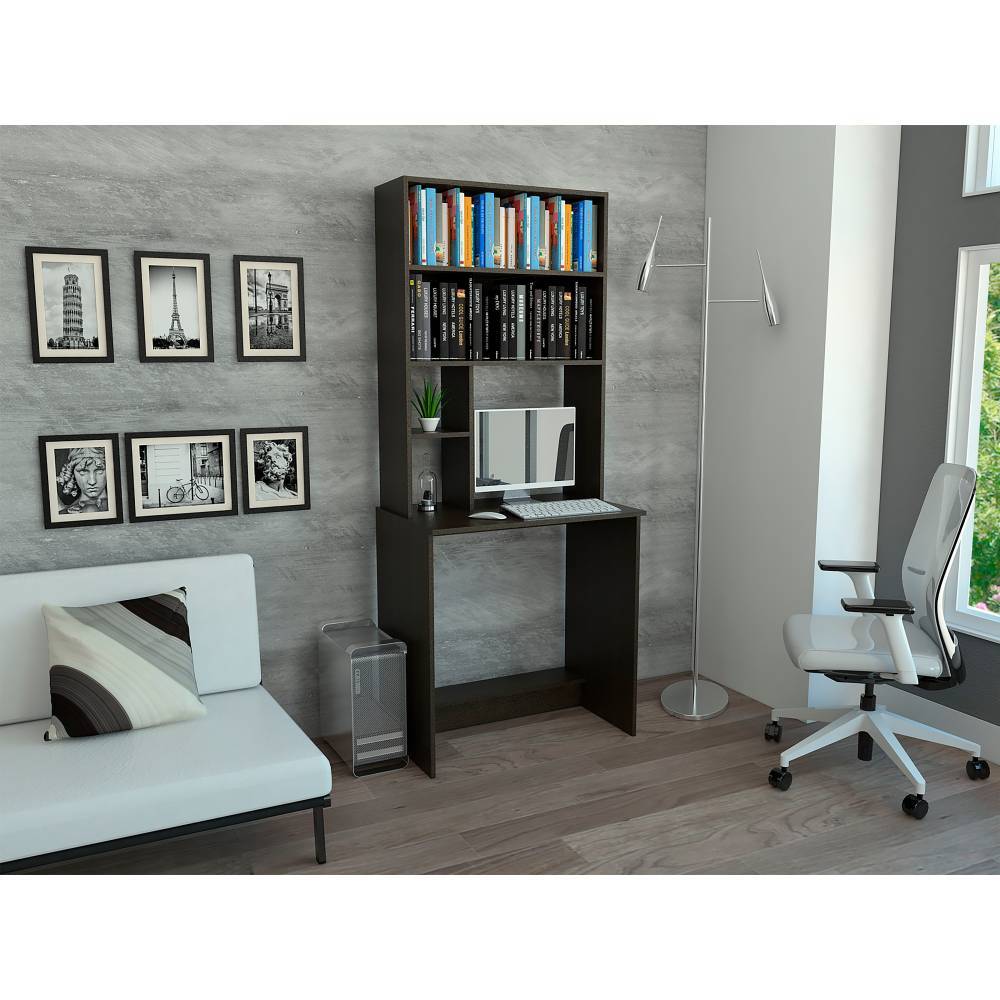 Centro de Computo Biblio Wengue 75.2x180.7cm sin Cajones y con Organizador de Libros - Escritorios y Archivadores | Bylmo