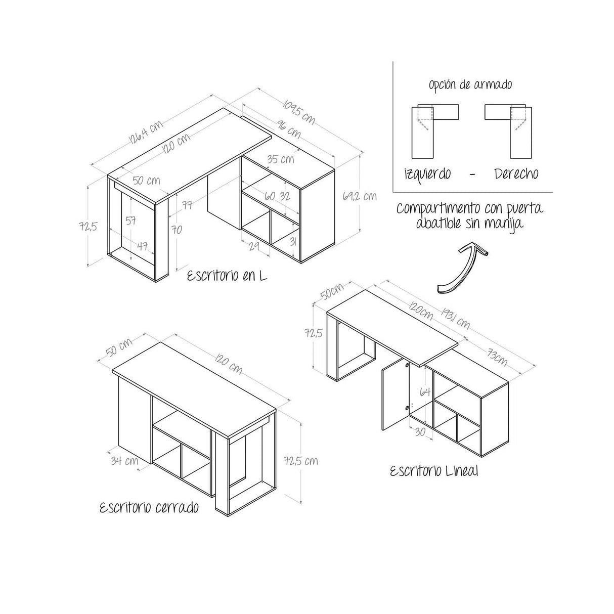 Escritorio Transformable 360G Niebla 126.4x72.5cm sin Cajones y con Organizador de Libros - Escritorios | Bylmo