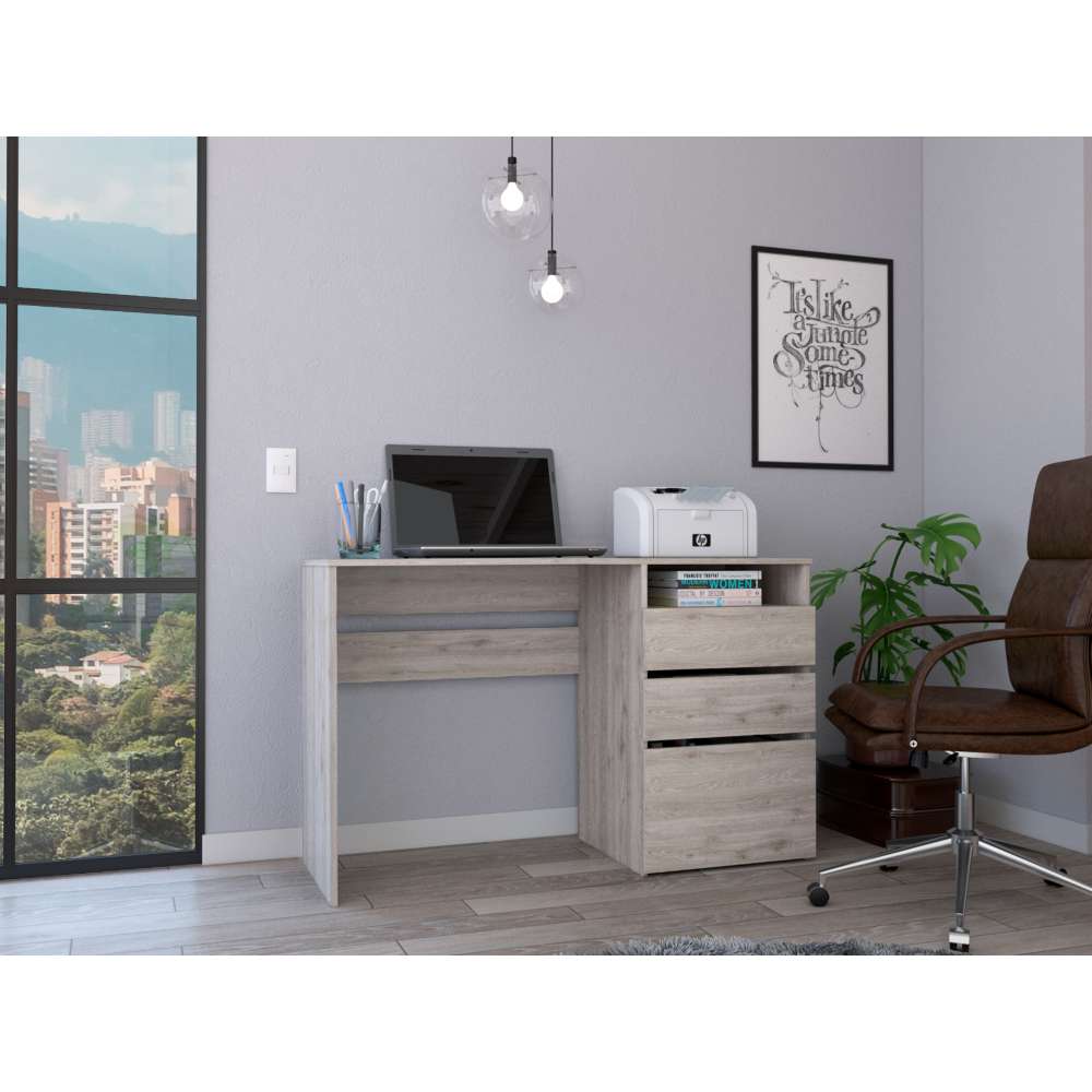 Escritorio Dublin Ceniza 120.5x75.1cm Con Tres Cajones y con Organizador de Libros - Escritorios y Archivadores | Bylmo