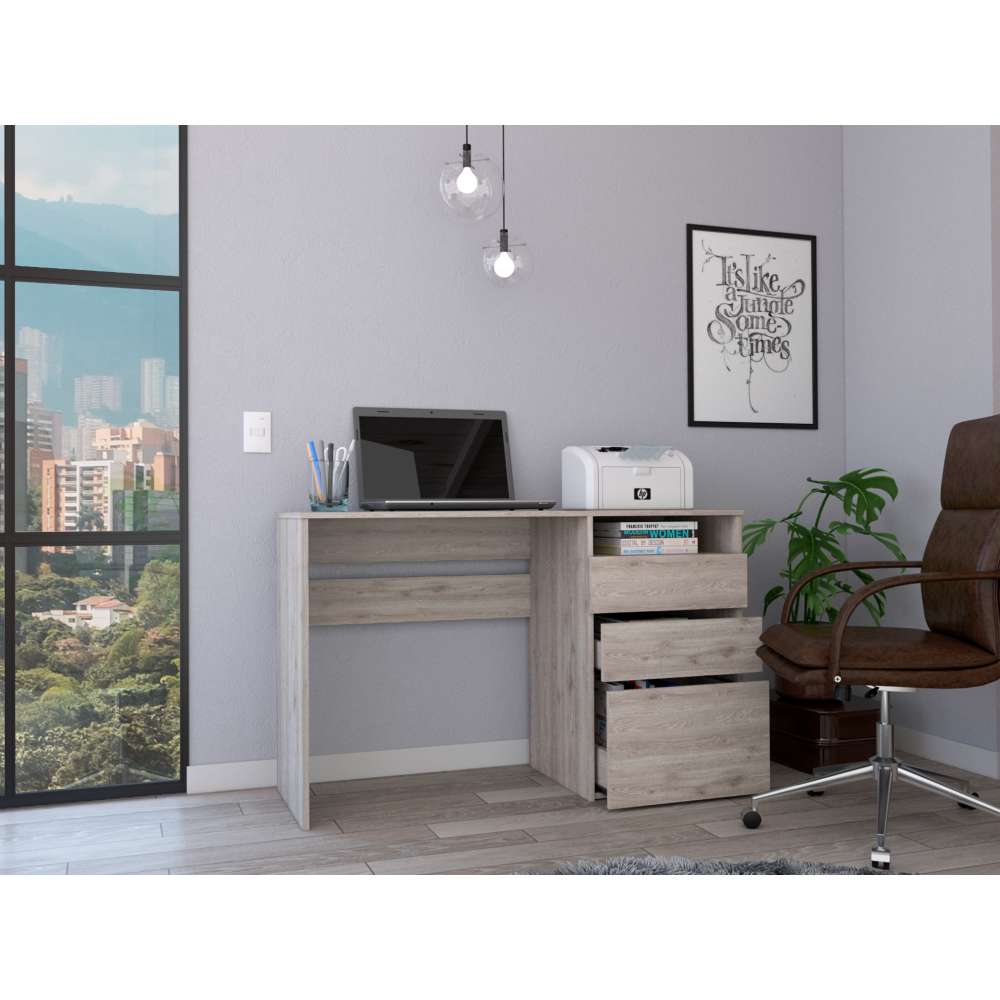 Escritorio Dublin Ceniza 120.5x75.1cm Con Tres Cajones y con Organizador de Libros - Escritorios y Archivadores | Bylmo