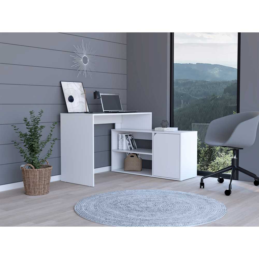 Escritorio en L Rennes Blanco 116.65x73.6cm sin Cajones y con Organizador de Libros - Escritorios y Archivadores | Bylmo