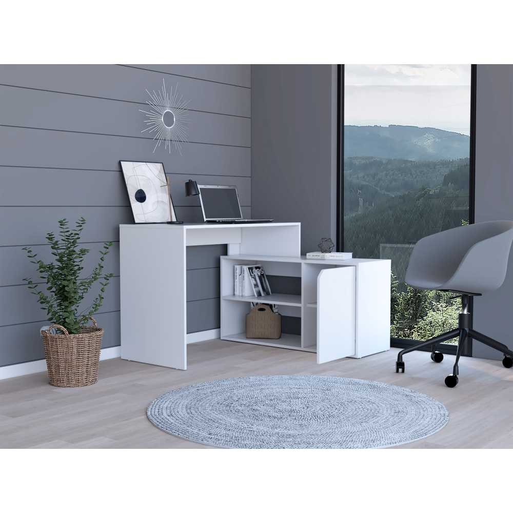 Escritorio en L Rennes Blanco 116.65x73.6cm sin Cajones y con Organizador de Libros - Escritorios y Archivadores | Bylmo