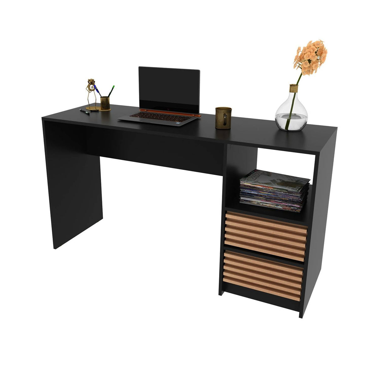 Escritorio Estrella Negro y Almendra 135.8x45cm con Dos Cajoes - Escritorios y Archivadores | Bylmo