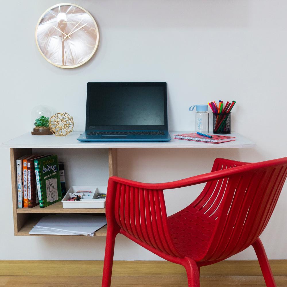 Escritorio Flotante Work Blanco y Cafe Oscuro 100x40cm sin Cajones - Escritorios y Archivadores | Bylmo