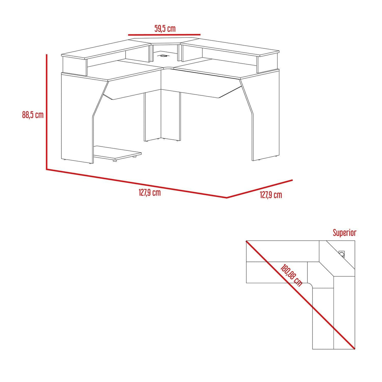 Escritorio Gamer Guma Wengue 128 cm En L Con Entrepaño para Pantalla - Escritorios | Bylmo