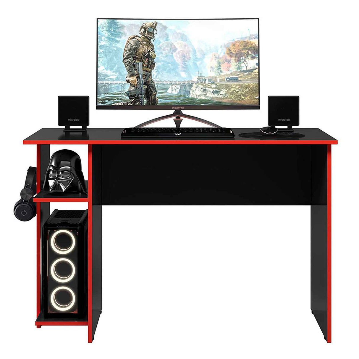 Escritorio Gamer Montpellier Negro - Rojo 114 cm con Compartimiento - Escritorios | Bylmo