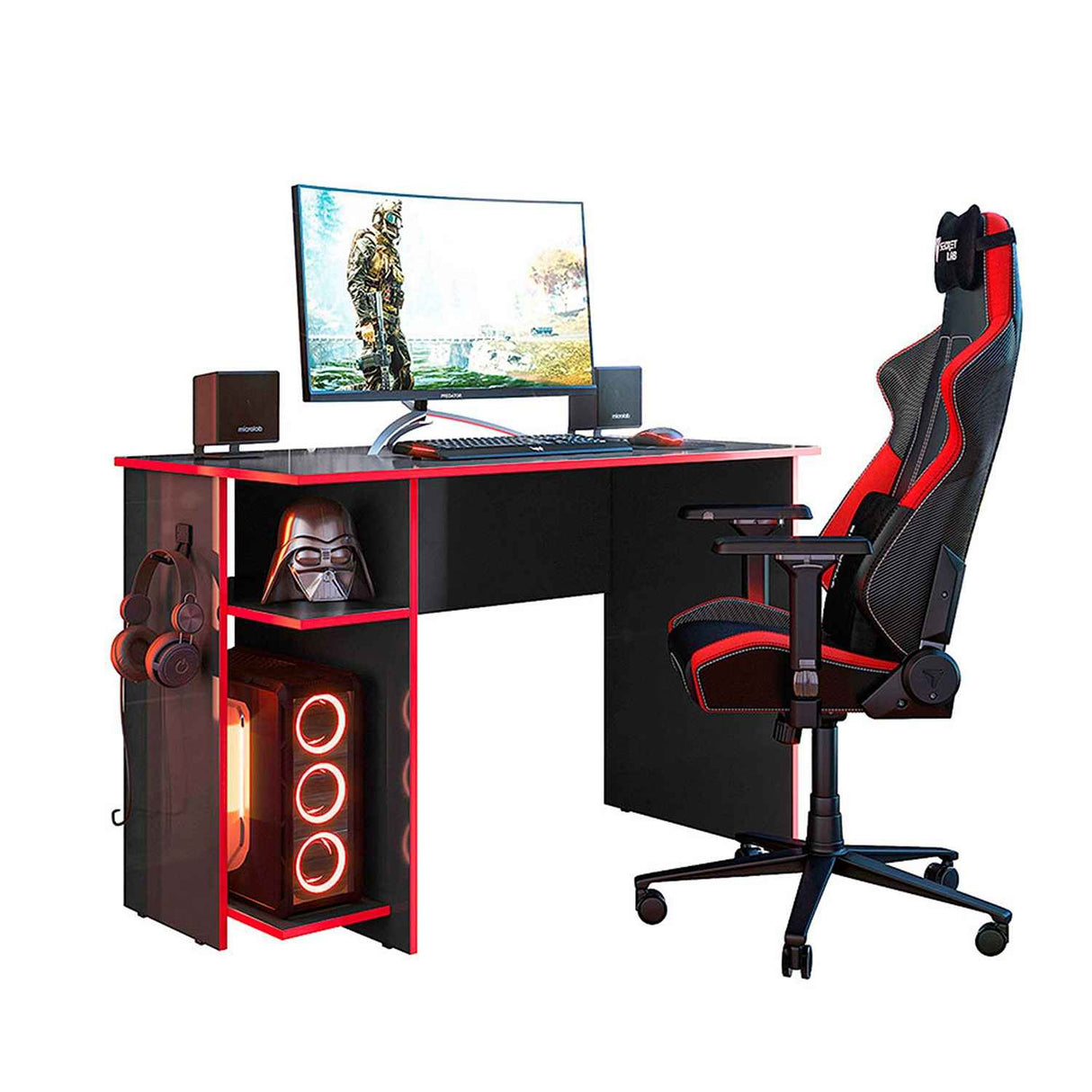 Escritorio Gamer Montpellier Negro - Rojo 114 cm con Compartimiento - Escritorios | Bylmo