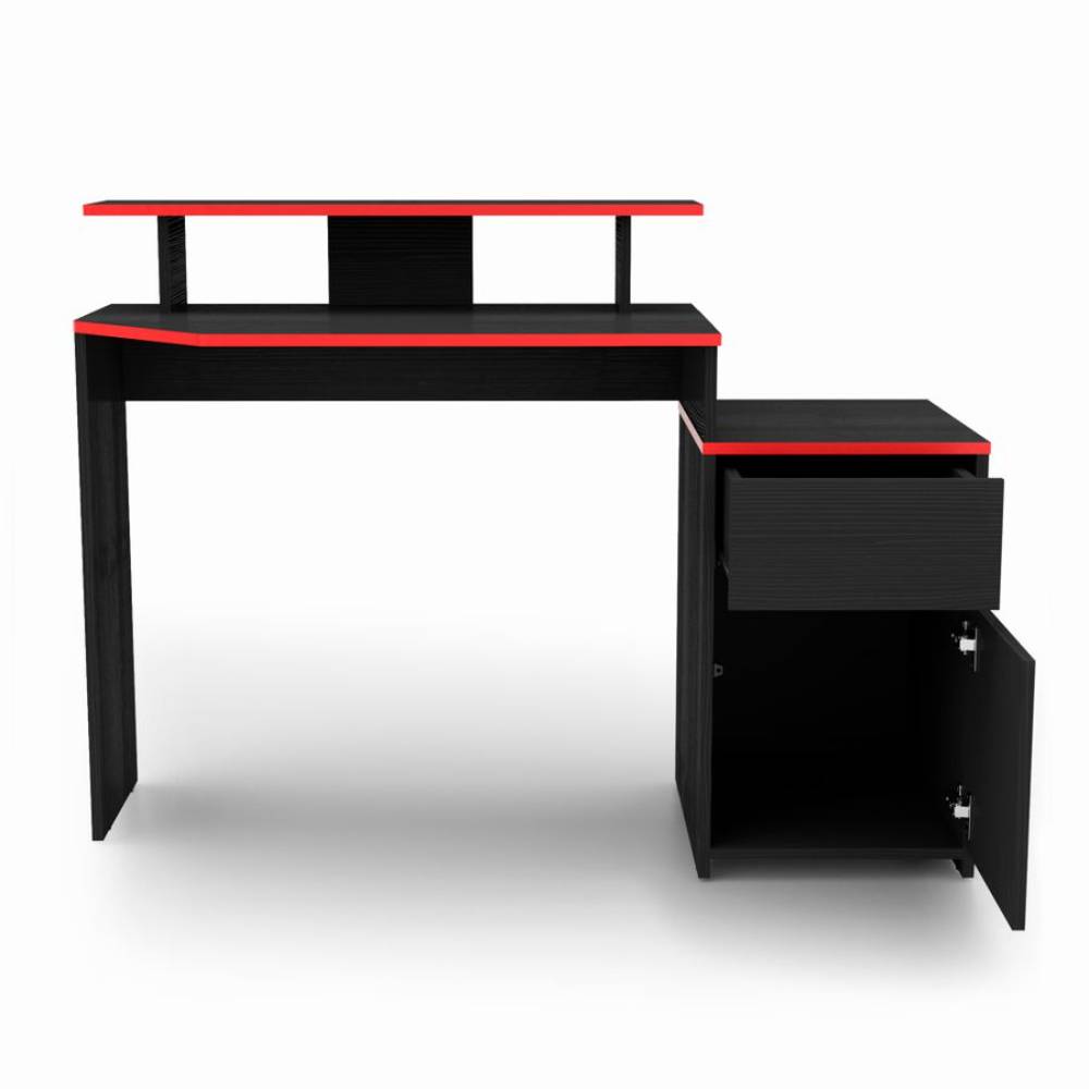 Escritorio Gamer Wengue y Rojo 120x88cm Con Un Cajón - Escritorios y Archivadores | Bylmo