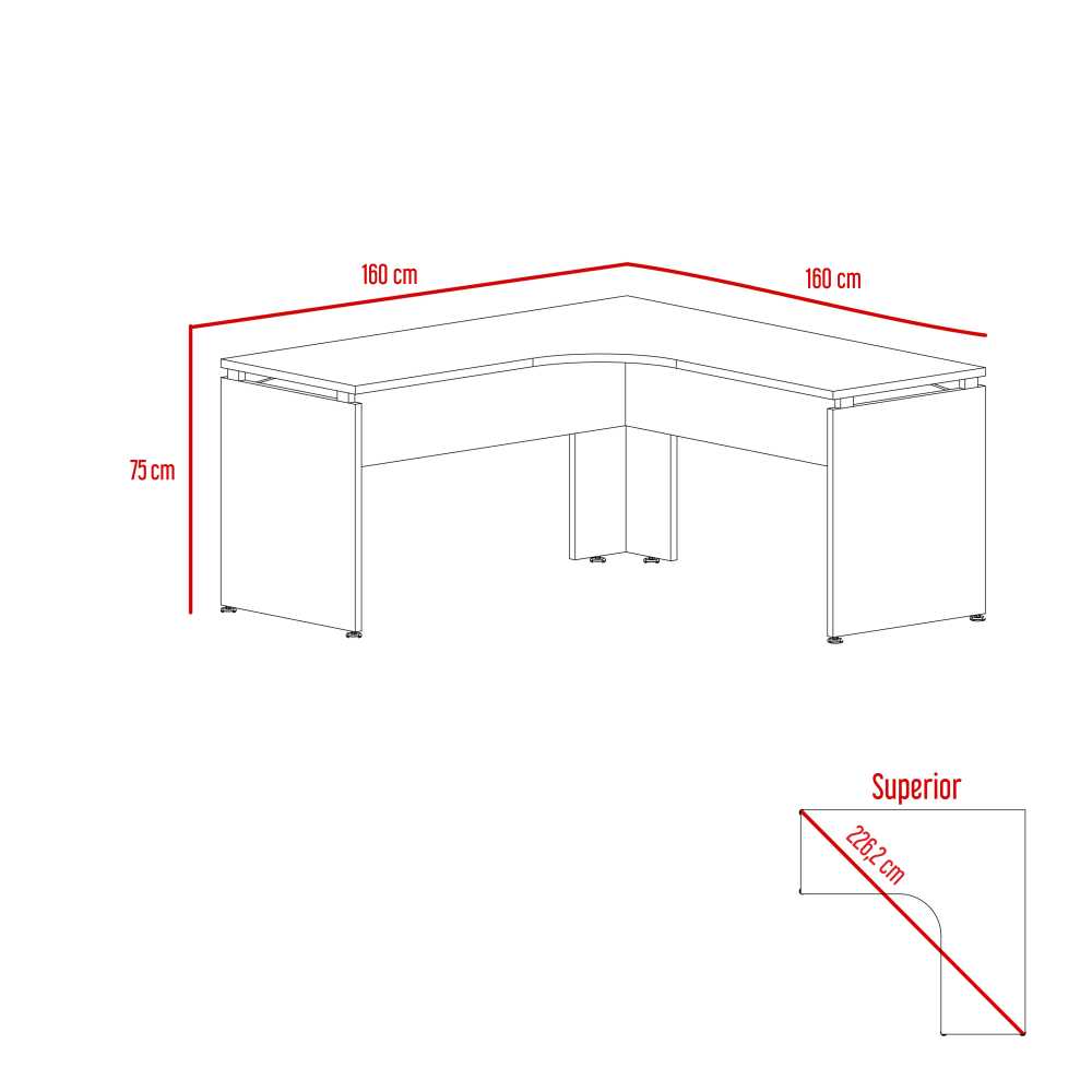 Escritorio en L Home Office Coñac 160x160cm sin Cajones - Escritorios y Archivadores | Bylmo