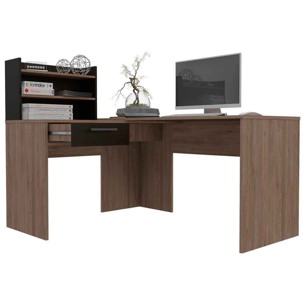 Escritorio en L Bilbao Miel y Wengue 158x113.1cm Con Un Cajón - Escritorios y Archivadores | Bylmo