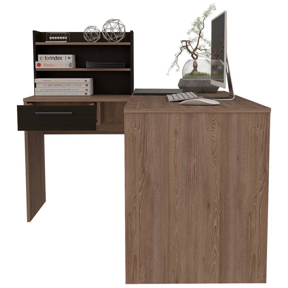 Escritorio en L Bilbao Miel y Wengue 158x113.1cm Con Un Cajón - Escritorios y Archivadores | Bylmo