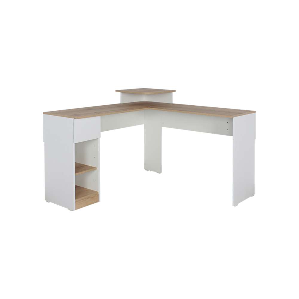 Escritorio en L Duna y Blanco 120.9x86.6cm sin Cajones y con Organizador de Libros - Escritorios y Archivadores | Bylmo