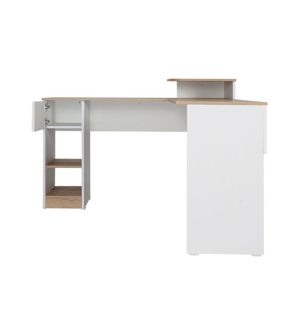 Escritorio en L Duna y Blanco 120.9x86.6cm sin Cajones y con Organizador de Libros - Escritorios y Archivadores | Bylmo