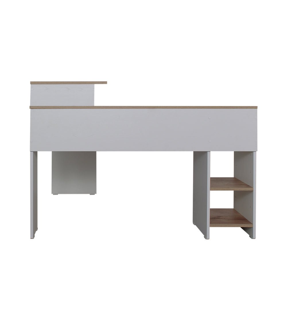 Escritorio en L Duna y Blanco 120.9x86.6cm sin Cajones y con Organizador de Libros - Escritorios y Archivadores | Bylmo