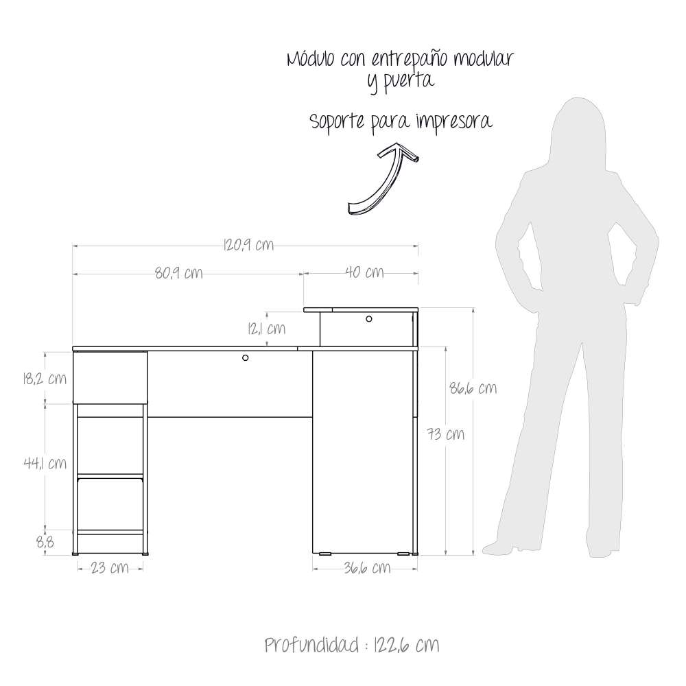 Escritorio en L Wengue 120.9x86.6cm sin Cajones y con Organizador de Libros - Escritorios y Archivadores | Bylmo