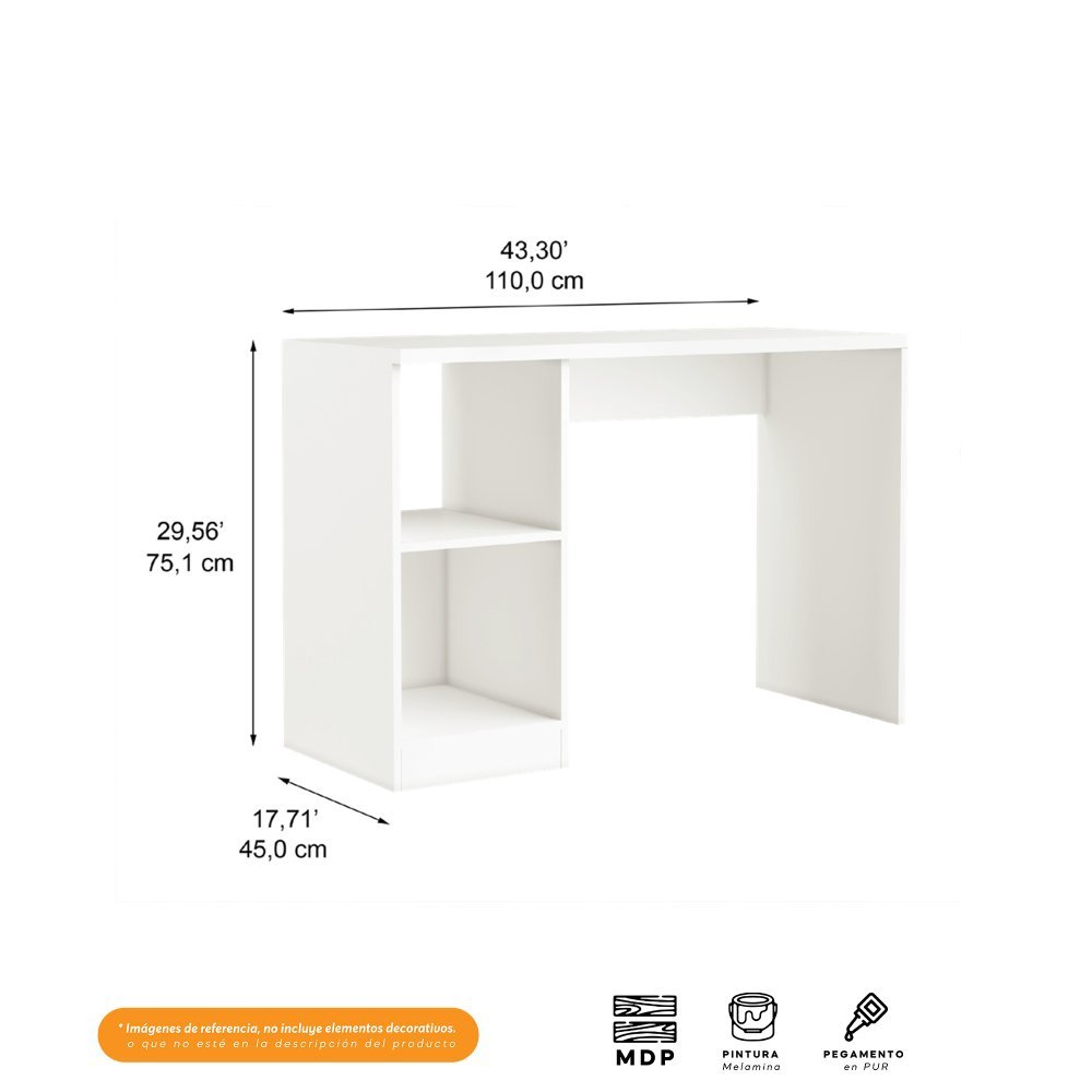 Escritorio Light Blanco 110 cm con Biblioteca - Escritorios y Archivadores | Bylmo