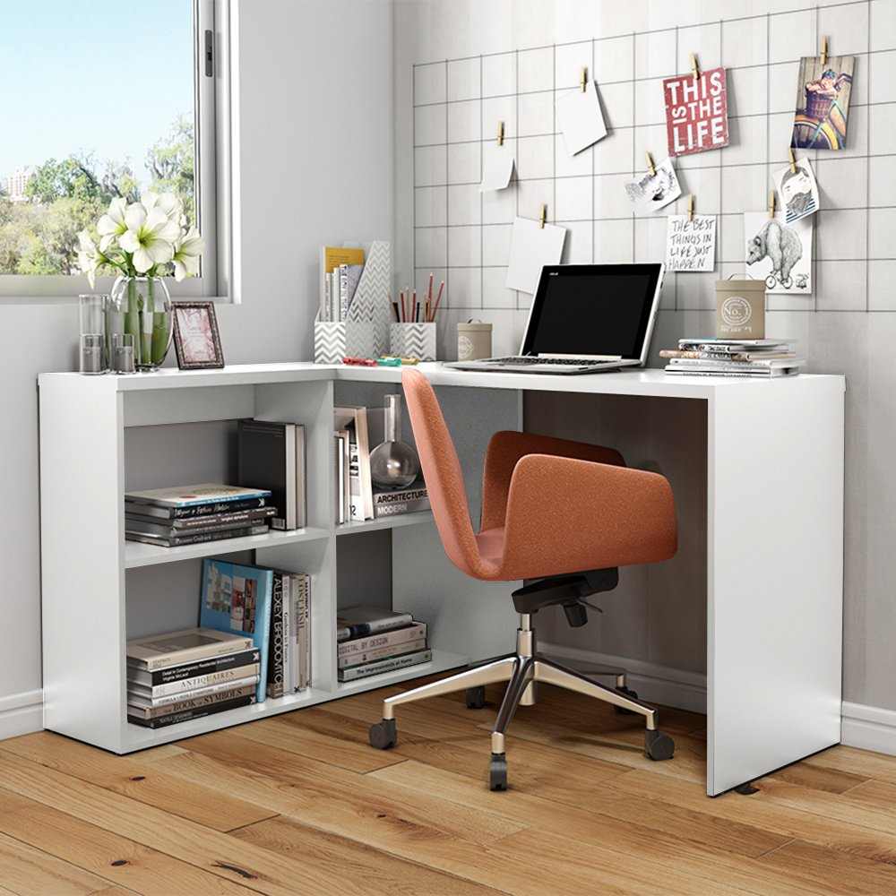 Escritorio en L light Blanco 135 cm con Biblioteca - Escritorios y Archivadores | Bylmo