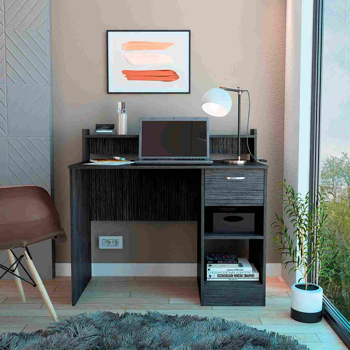 Escritorio Manaos Ceniza 102 cm con Un Cajón y Entrepaños - Escritorios | Bylmo