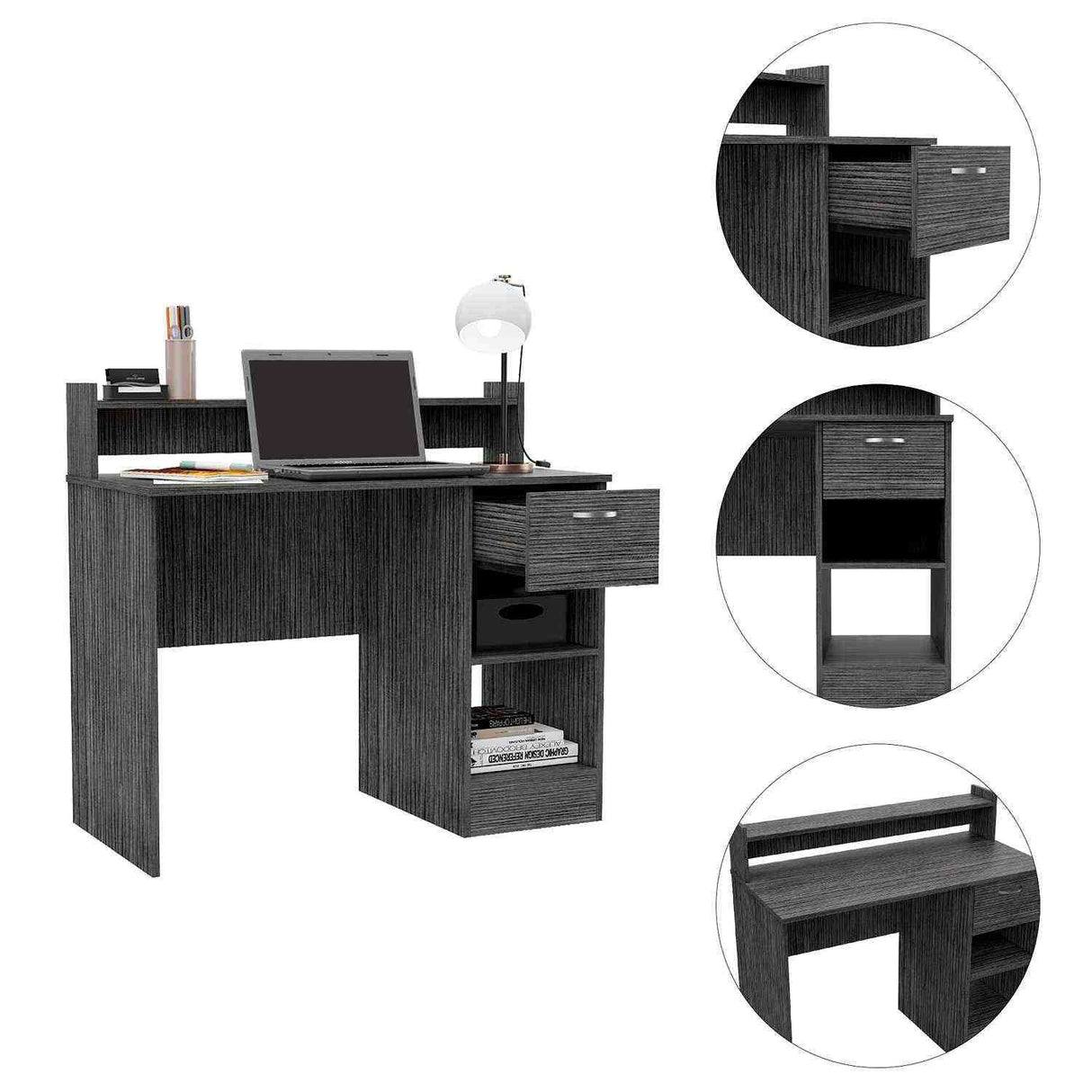 Escritorio Manaos Ceniza 102 cm con Un Cajón y Entrepaños - Escritorios | Bylmo