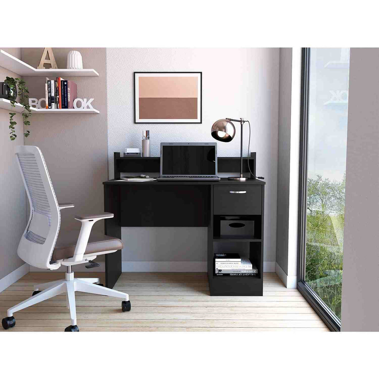 Escritorio Manaos Wengue 102 cm con Un Cajón y Entrepaños - Escritorios | Bylmo