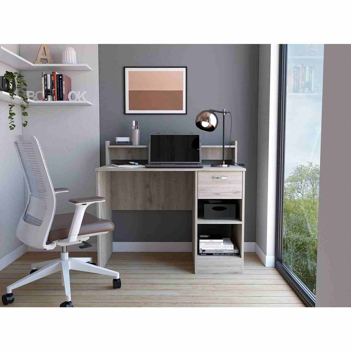 Escritorio Manaos Wengue 93 cm con Un Cajon y Entrepaños - Escritorios | Bylmo