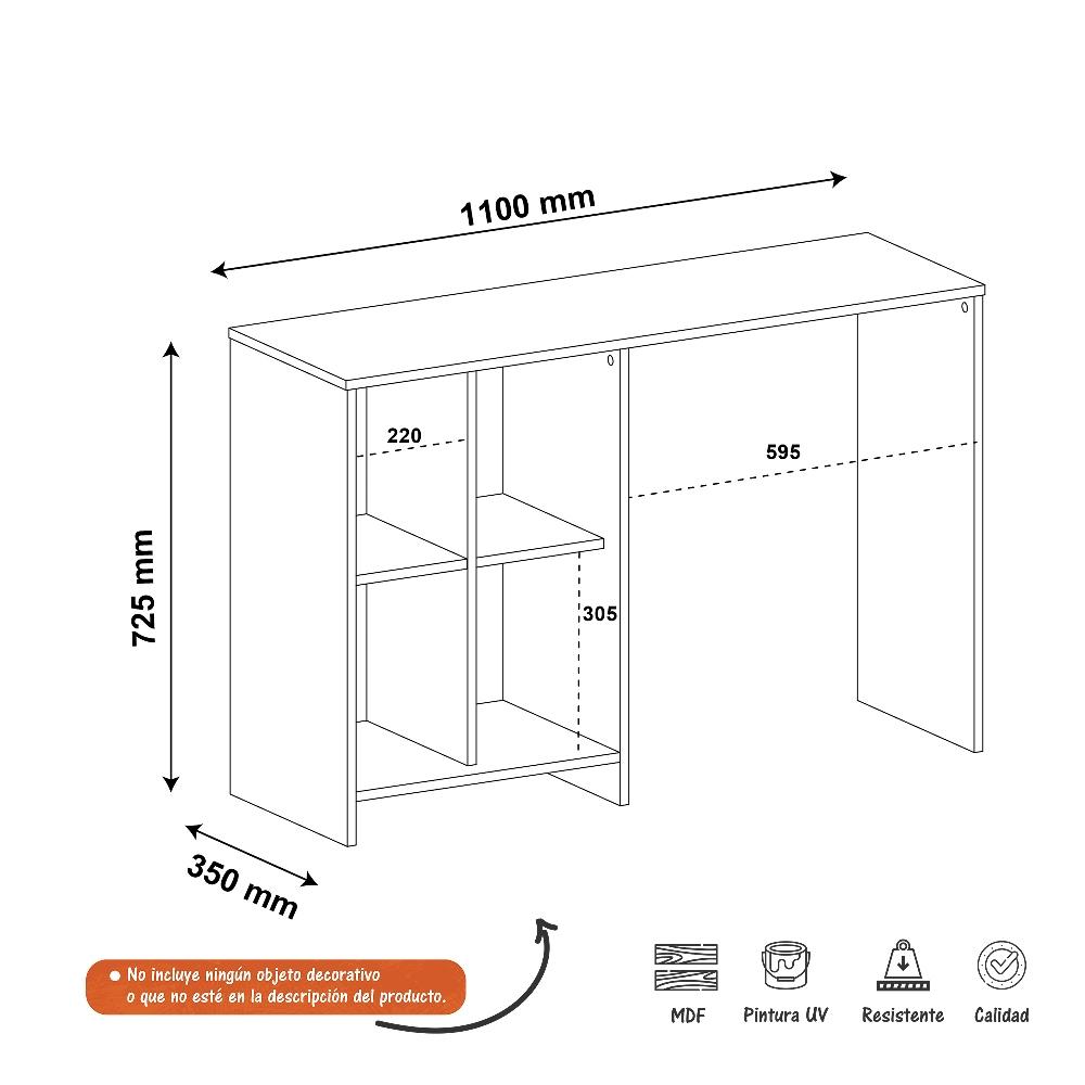 Escritorio Matrix Negro 110x72cm sin Cajones y con Organizador de Libros - Escritorios y Archivadores | Bylmo