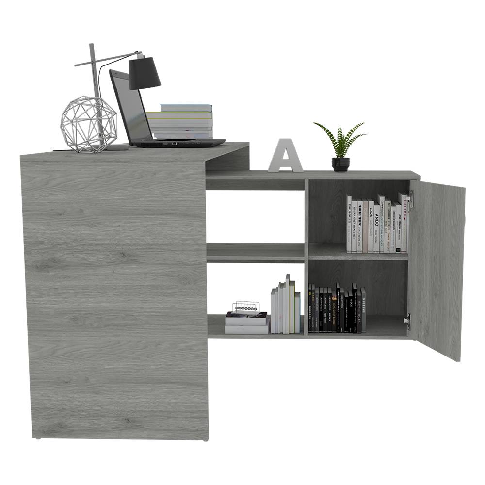 Escritorio en L Mega Ceniza 151.5x76.5cm sin Cajones y con Organizador de Libros - Escritorios y Archivadores | Bylmo