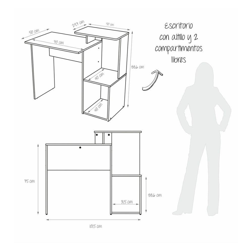Escritorio Mikasa Gales 101.5x88.6cm sin Cajones y con Organizador de Libros - Escritorios y Archivadores | Bylmo