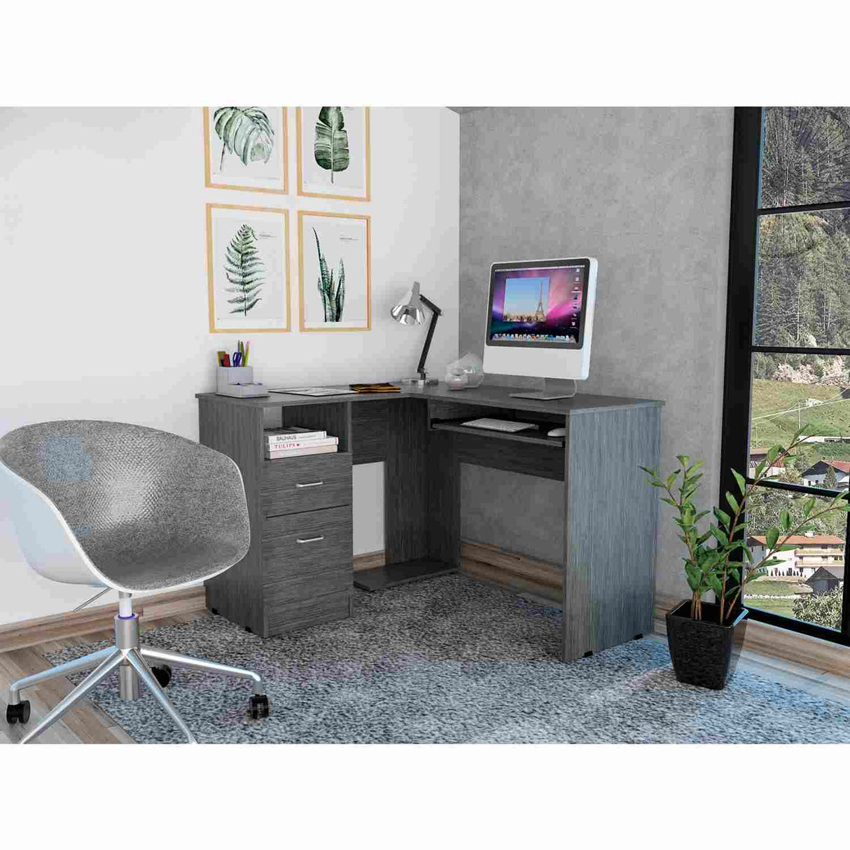 Escritorio en L Mix Roble Gris 120x77cm Con Un Cajón - Escritorios | Bylmo