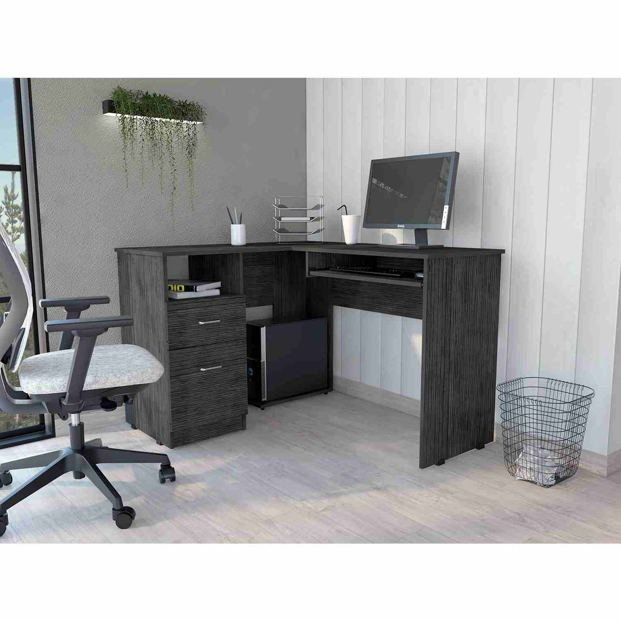 Escritorio en L Mix Roble Gris 120x77cm Con Un Cajón - Escritorios | Bylmo