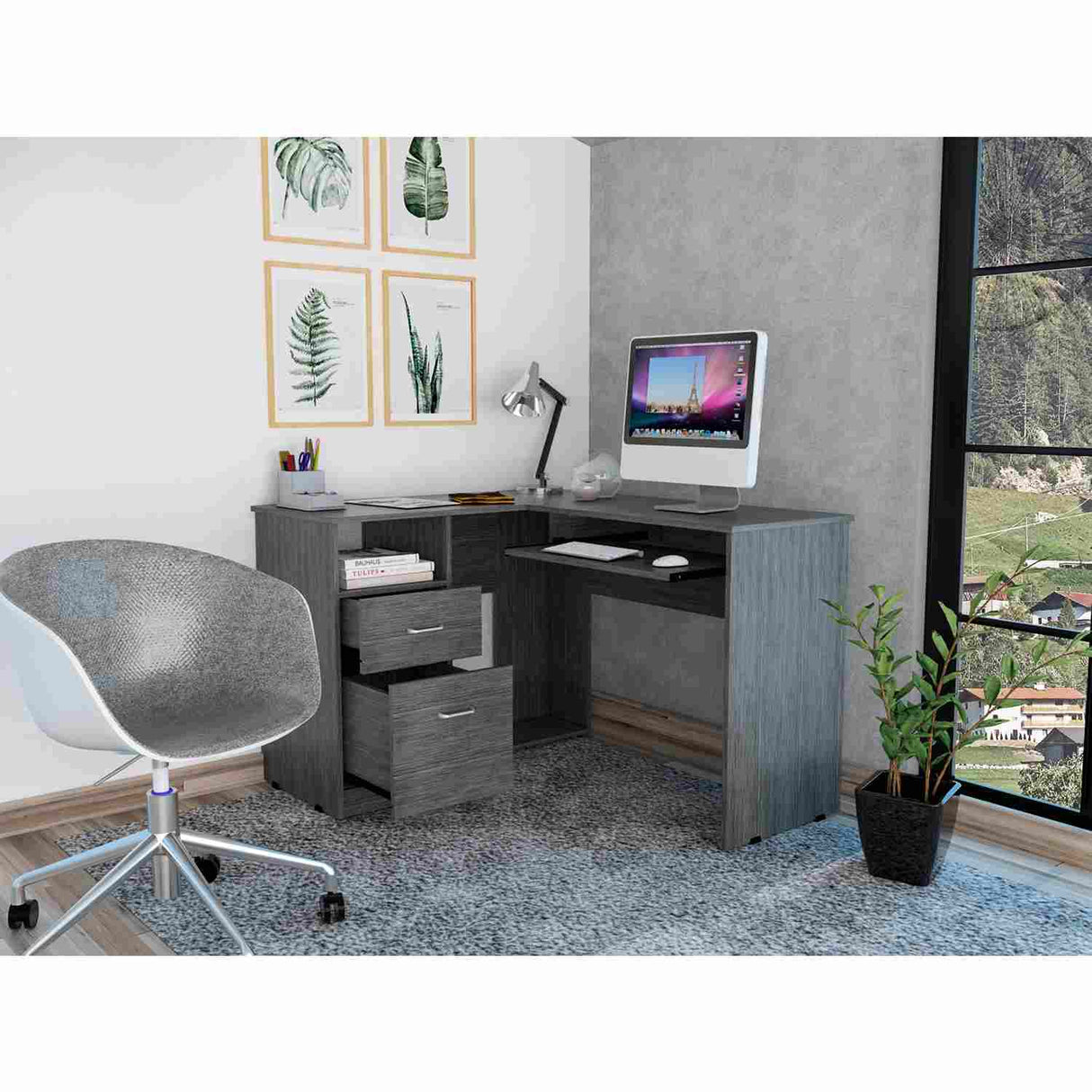 Escritorio en L Mix Roble Gris 120x77cm Con Un Cajón - Escritorios | Bylmo