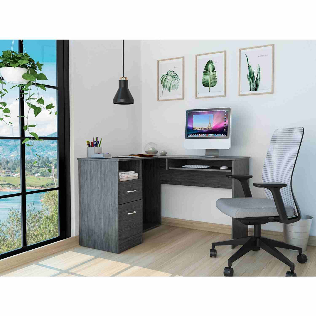 Escritorio en L Mix Roble Gris 120x77cm Con Un Cajón - Escritorios | Bylmo