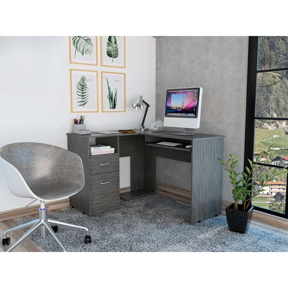 Escritorio en L Mix Roble 120 cm con Cajones y Entrepaños - Escritorios y Archivadores | Bylmo