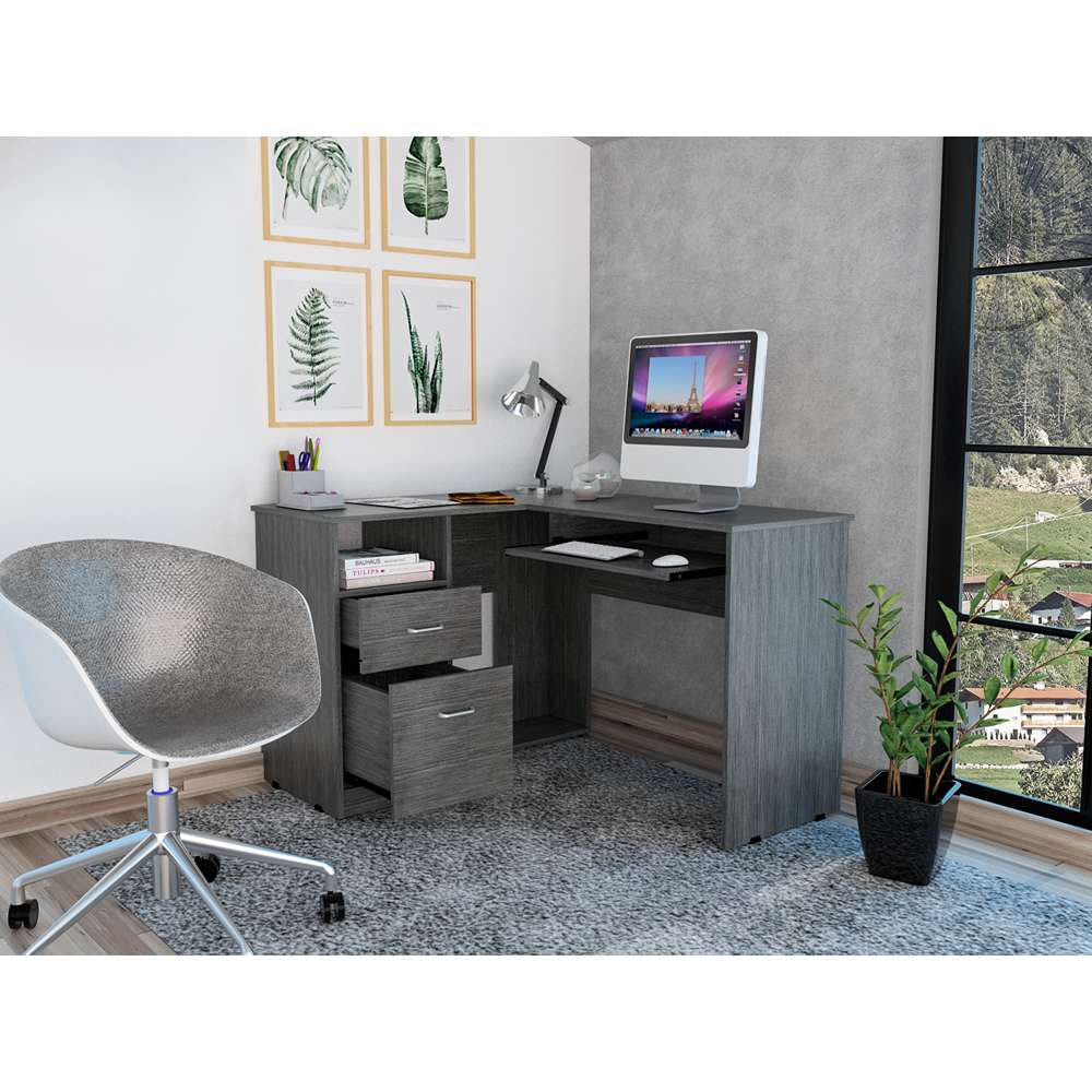 Escritorio en L Mix Roble 120 cm con Cajones y Entrepaños - Escritorios y Archivadores | Bylmo