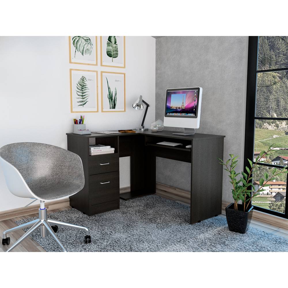 Escritorio en L Mix Wengue 120.1x77.2cm Con Dos Cajones y con Organizador de Libros - Escritorios y Archivadores | Bylmo