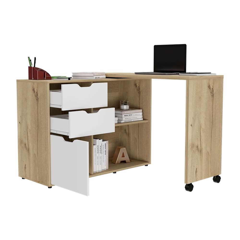 Escritorio en L Móvil Duna 112 cm con Cajones, Puerta y Entrepaños - Escritorios y Archivadores | Bylmo