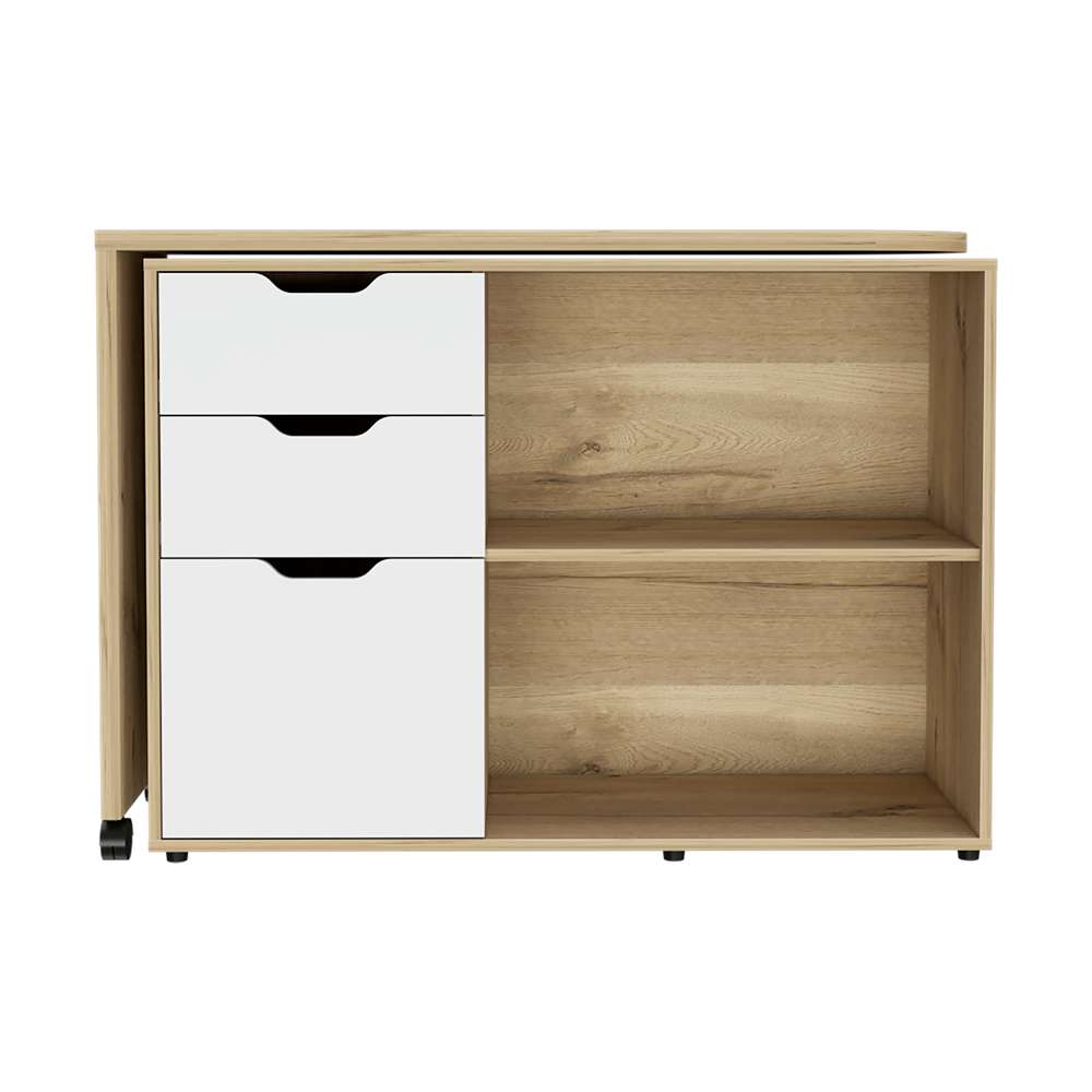 Escritorio en L Móvil Duna 112 cm con Cajones, Puerta y Entrepaños - Escritorios y Archivadores | Bylmo