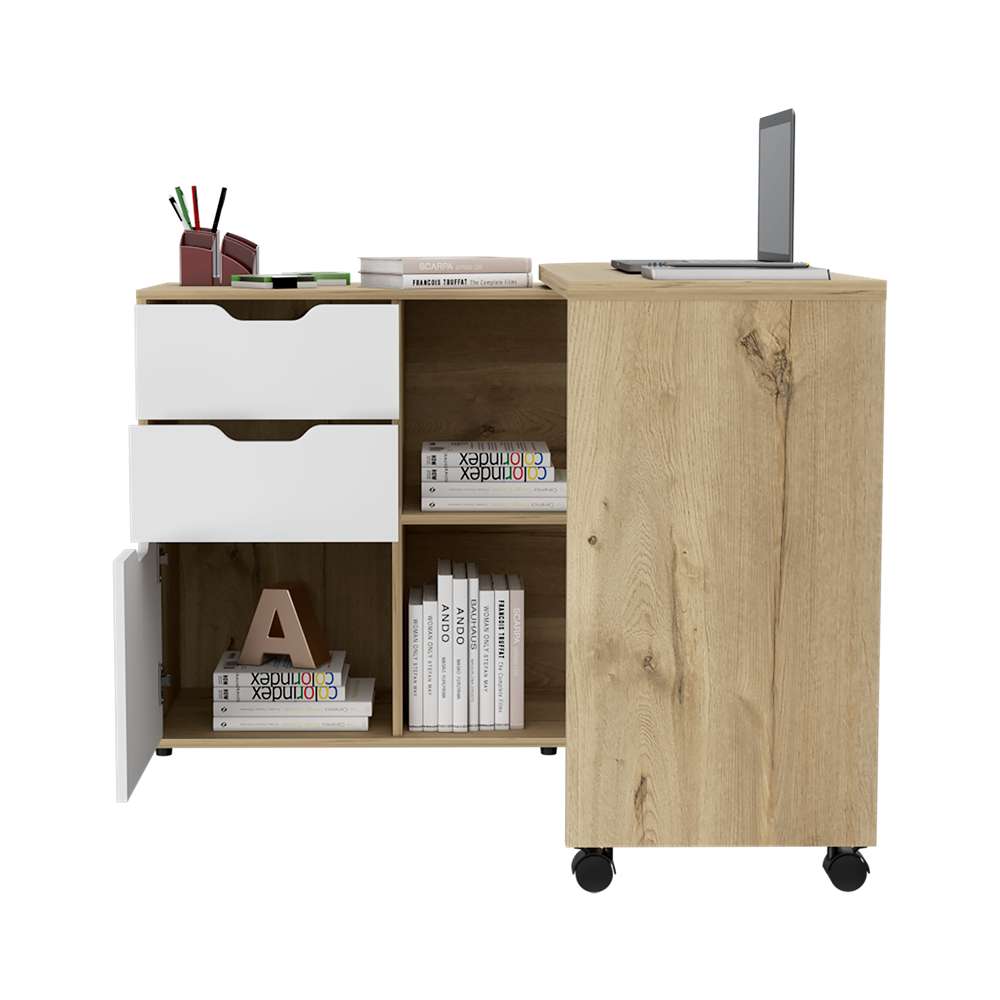 Escritorio en L Móvil Duna 112 cm con Cajones, Puerta y Entrepaños - Escritorios y Archivadores | Bylmo