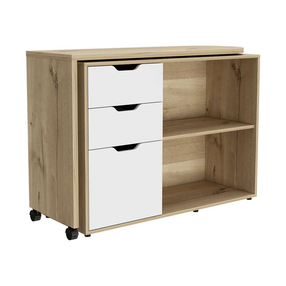 Escritorio en L Móvil Duna 112 cm con Cajones, Puerta y Entrepaños - Escritorios y Archivadores | Bylmo