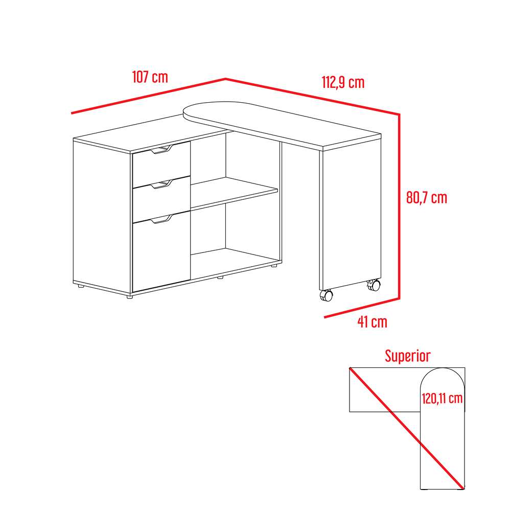 Escritorio en L Móvil Duna 112 cm con Cajones, Puerta y Entrepaños - Escritorios y Archivadores | Bylmo