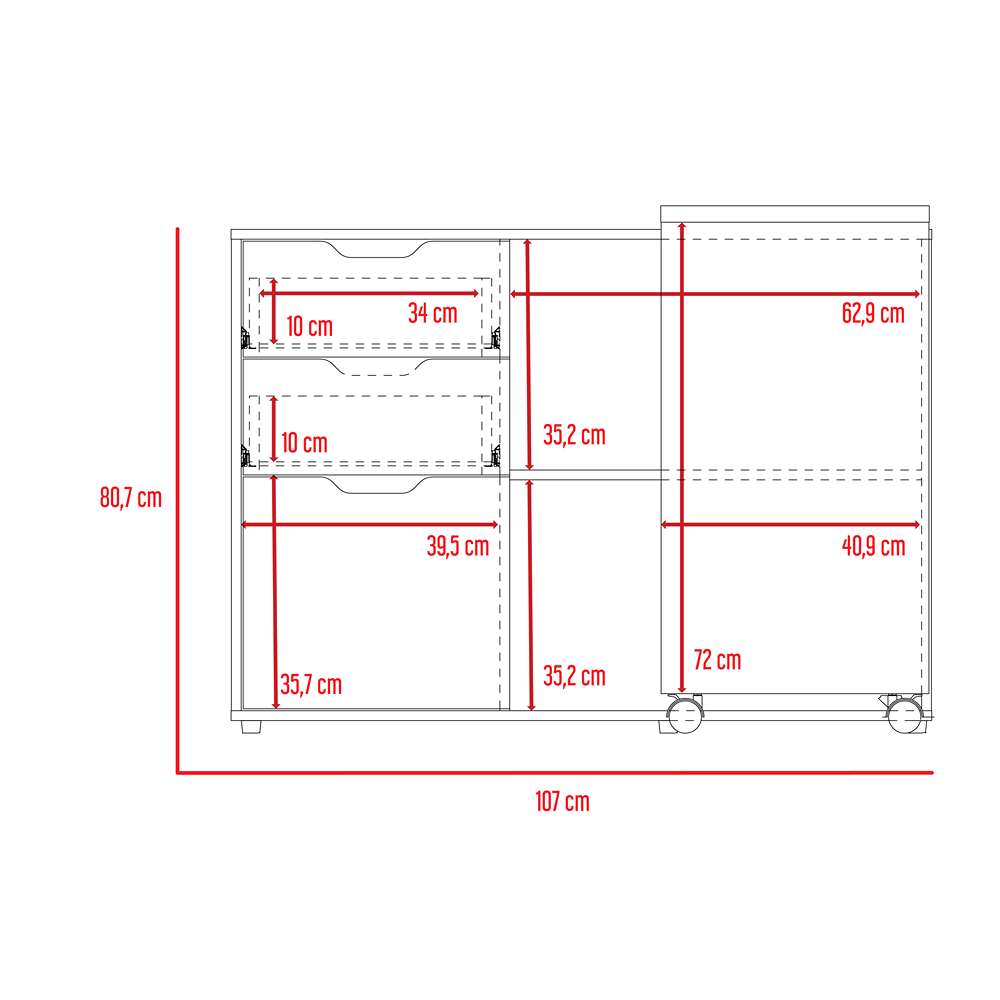 Escritorio en L Móvil Duna 112 cm con Cajones, Puerta y Entrepaños - Escritorios y Archivadores | Bylmo