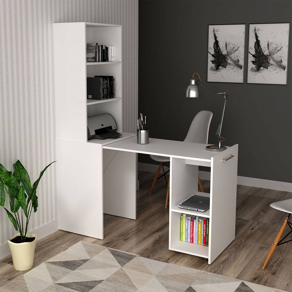 Escritorio Cuenca Blanco 136 cm Transformable con Entrepaños y Biblioteca - Escritorios y Archivadores | Bylmo