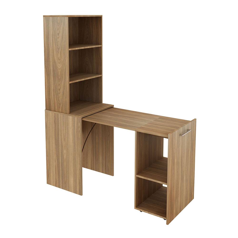 Escritorio Cuenca Teca 136 cm Transformable con Entrepaños y Biblioteca - Escritorios y Archivadores | Bylmo