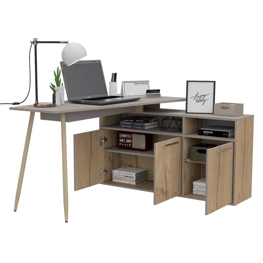 Escritorio en L Obregon Duna 130 cm con Puertas y Entrepaños - Escritorios y Archivadores | Bylmo
