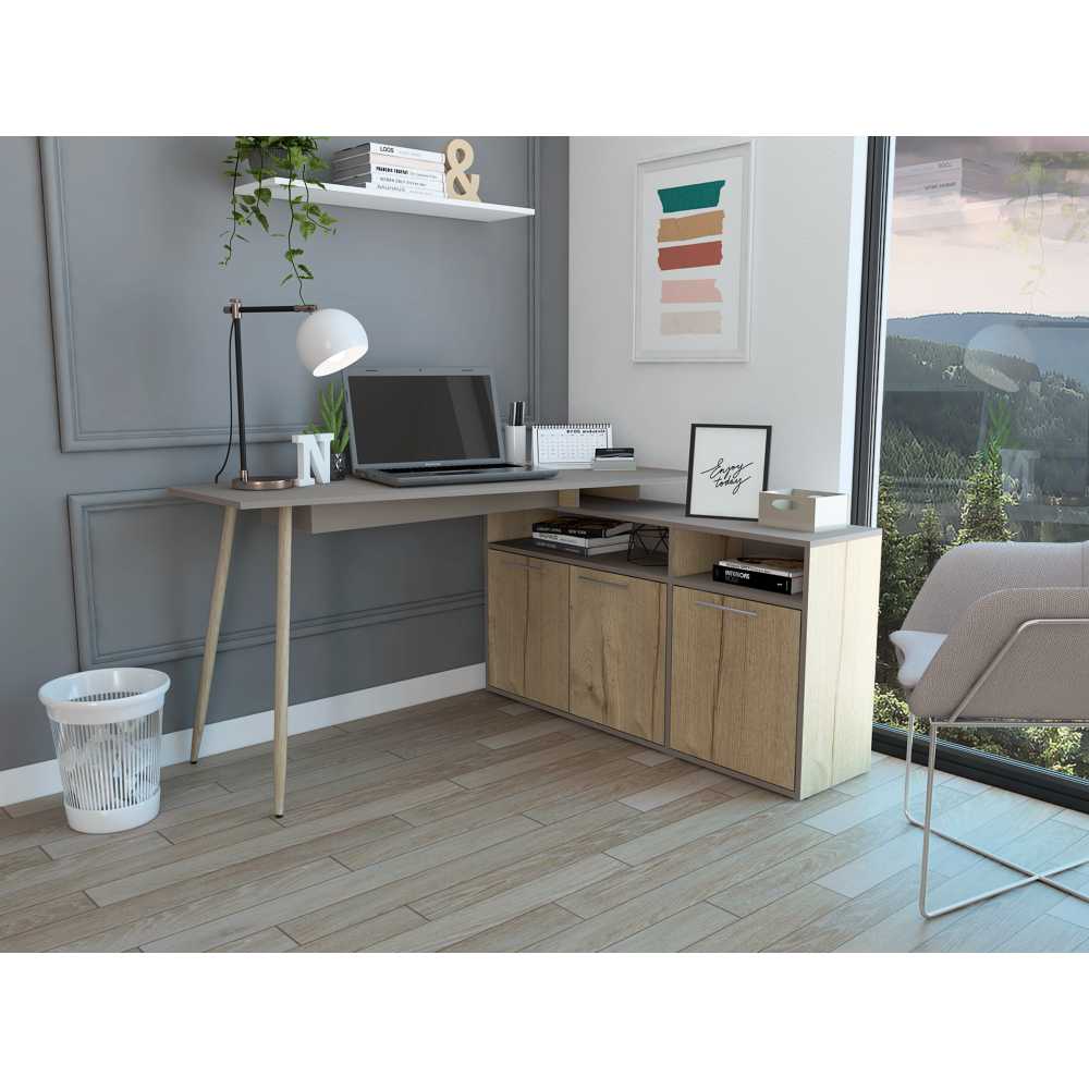 Escritorio en L Obregon Duna 130 cm con Puertas y Entrepaños - Escritorios y Archivadores | Bylmo