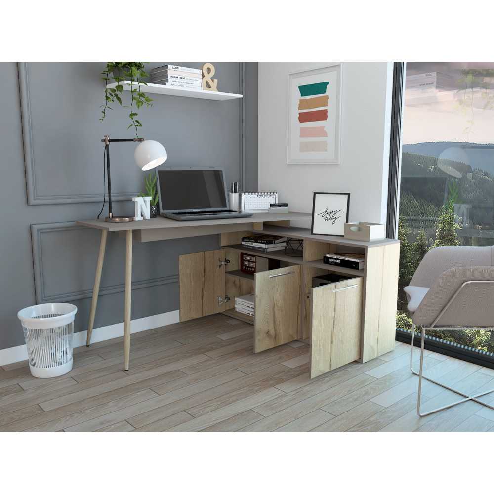 Escritorio en L Obregon Duna 130 cm con Puertas y Entrepaños - Escritorios y Archivadores | Bylmo