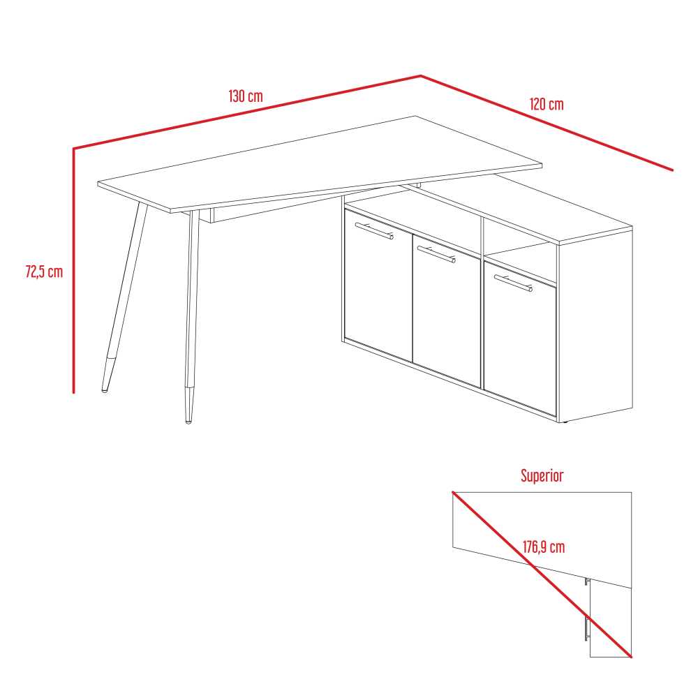 Escritorio en L Obregon Duna 130 cm con Puertas y Entrepaños - Escritorios y Archivadores | Bylmo