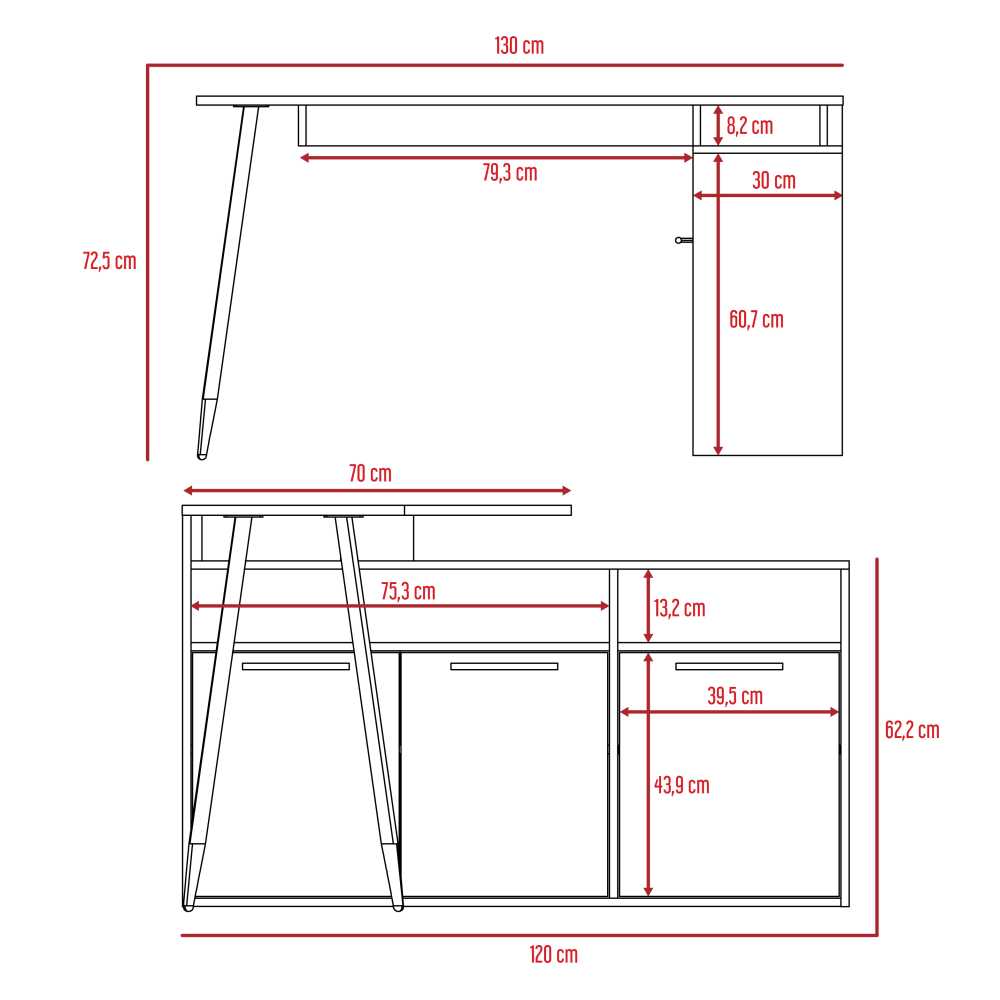 Escritorio en L Obregon Duna 130 cm con Puertas y Entrepaños - Escritorios y Archivadores | Bylmo