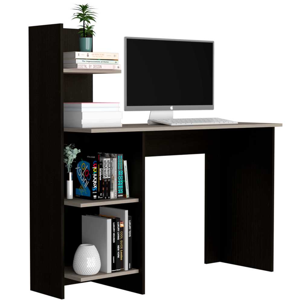 Escritorio Office Wengue y Ceniza 120x120.6cm sin Cajones y con Organizador de Libros - Escritorios y Archivadores | Bylmo