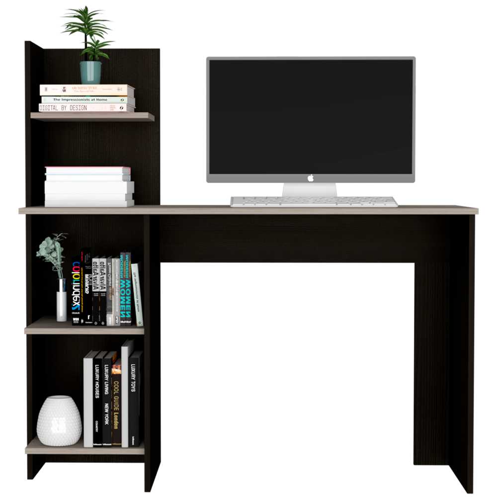 Escritorio Office Wengue y Ceniza 120x120.6cm sin Cajones y con Organizador de Libros - Escritorios y Archivadores | Bylmo